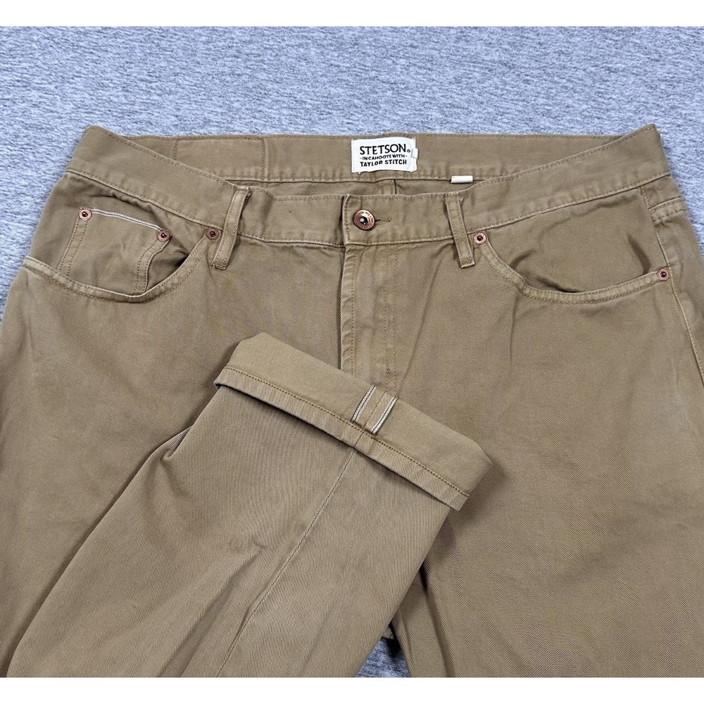 Stetson x Taylor Stitch Pants Mens 36x28 Tan Brown Slim Selvedge Twill Chino